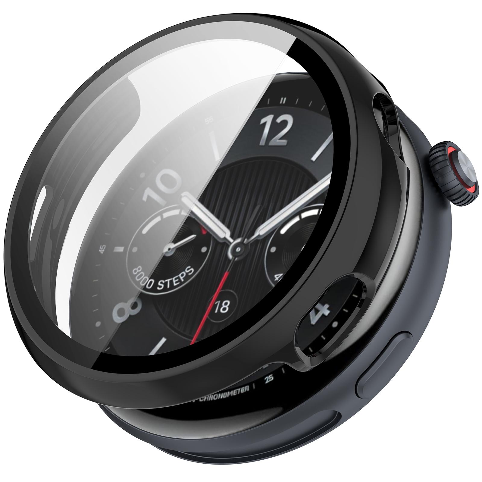 

For vivo Watch 5 Watch Case WANLONFENG PC Frame Cover with Tempered Glass Screen Protector Black