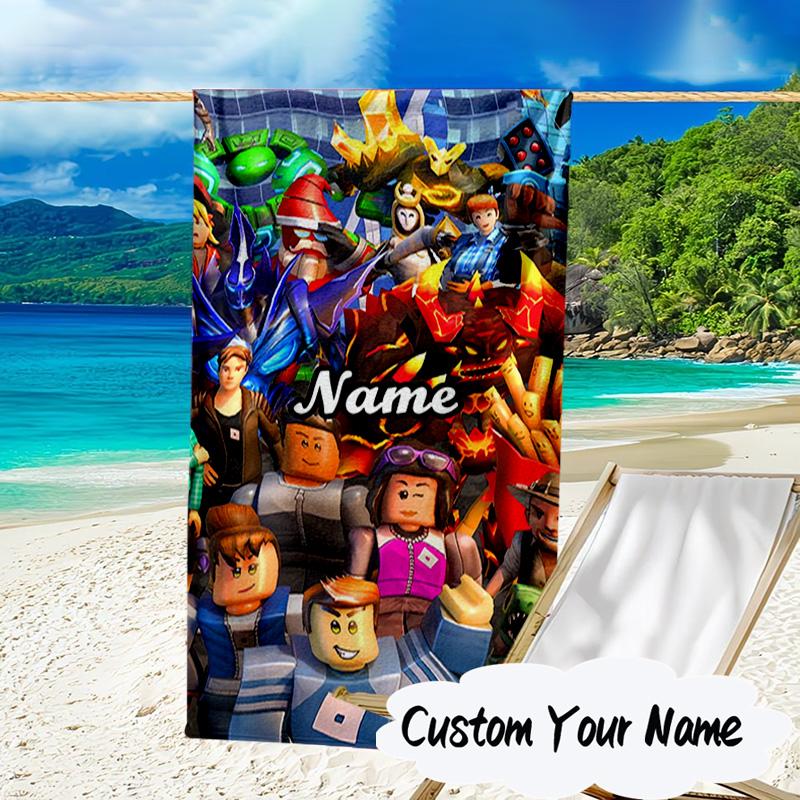 Custom Name Ro-blox Adventure Quests Microfiber Beach Towel Super Soft & Absorbent for Bath, Beach, Travel Bath Time Accessory, Fan gifts