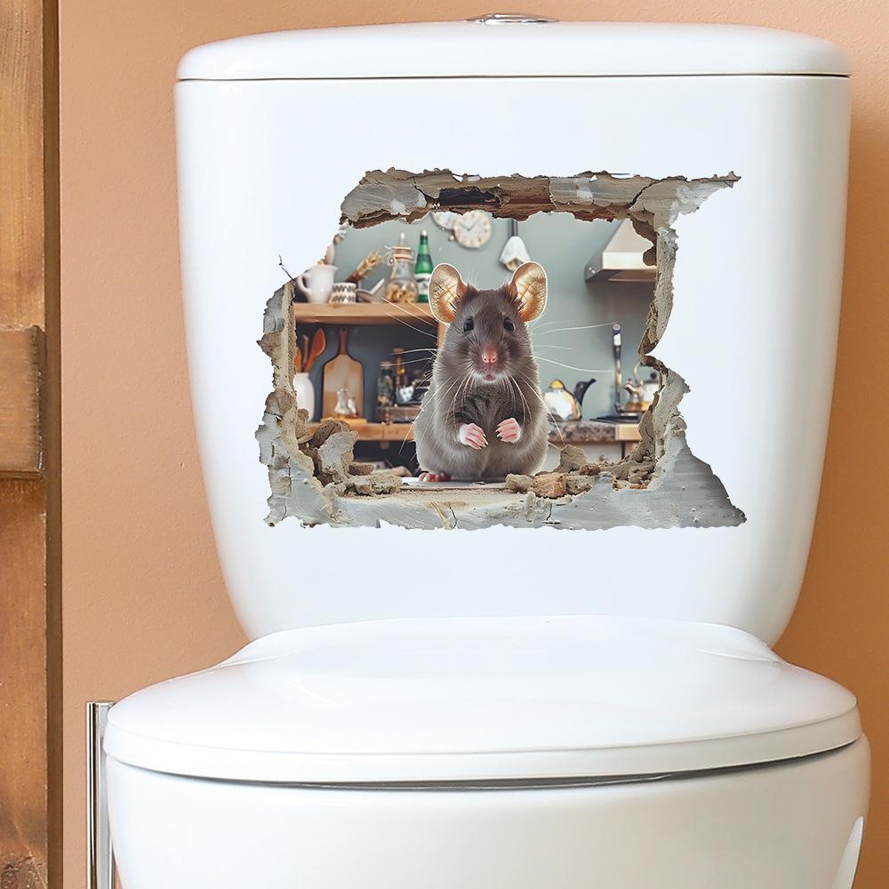 Creative Peek-a-Boo Mouse Hole Toilet and Wall Sticker Set Waterproof Self-Adhesive Removable Decal for Bathroom WC Decoration