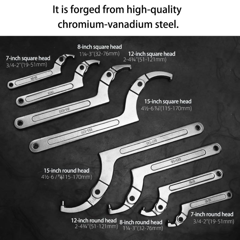 Professional Water Meter Tool Adjustable Hook Wrench With Square/ Round End for Plumbing And Repair Maintenances