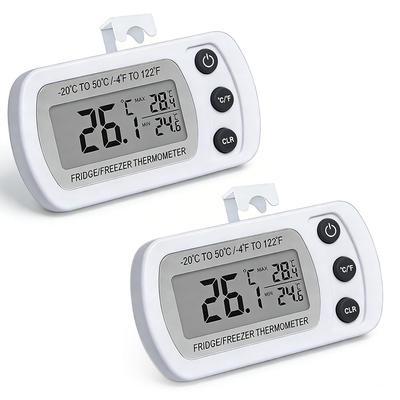 Refrigerator Thermometer, Small, 2-Piece Digital Thermometer, Waterproof, Lightweight, with Visible Minimum Temperature Reading, Applicable
