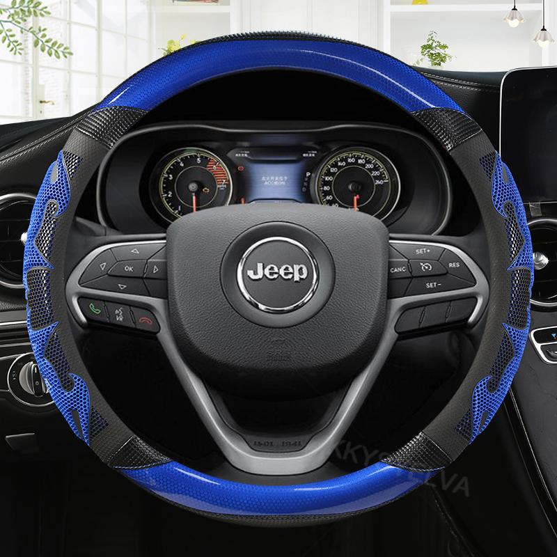 Leather Carbon Fiber Steering Wheel Covers for Jeep Commander PATRIOT COMPASS RENEGADE Grand Cherokee Wrangler
