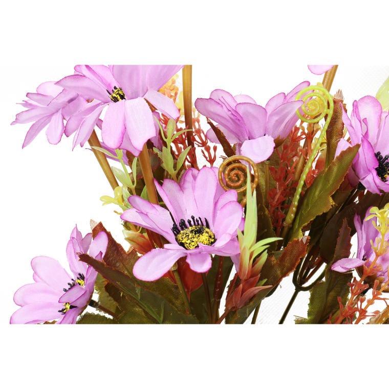 A bouquet of 12 heather-colored daisies with accessories