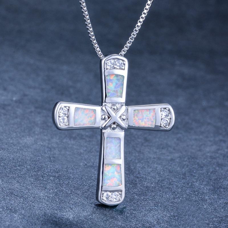 Wish Creative Design X Letter Cross Opal Pendant Necklace Men's Personality Simple Style