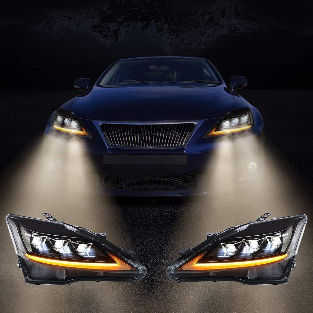 VLAND Lexus IS250 Headlight IS350 ISC ISF GSE20 USE20 Flowing Turn Signal All LED Headlamp Left and Right 2 Piece Set Clear FOR LEXUS IS250 HEADLIGHTS