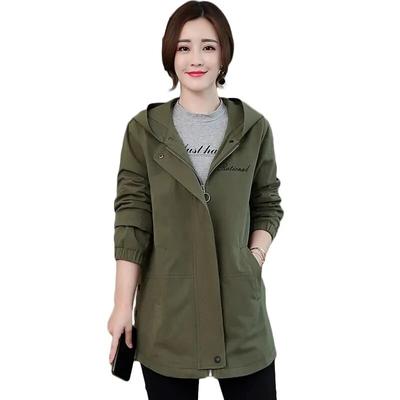 Damen-Trenchcoat-Jacke für Frühling und Herbst, große Größe, mittellange Kapuzenjacke