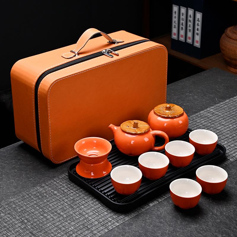 Creative Persimmon Tea Set Gift Box, a Complete Set of Ceramic Tea Cans, Active Gifts, Practical and High-end Souvenirs