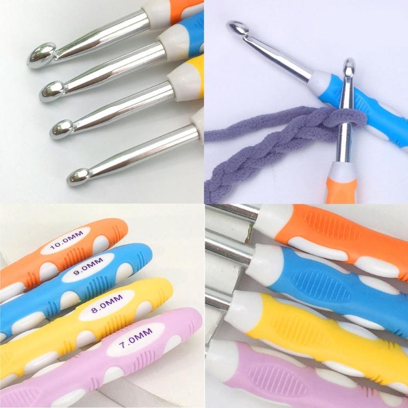 4Pcs Ergonomic Handle Crochet Hook 7.0mm-10mm Ergonomic Crochet Hook Set Crochet Needle for Crocheting Weaving