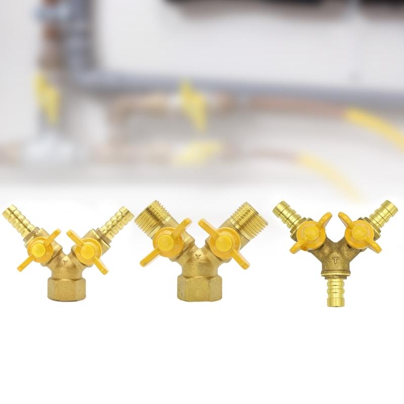 Brass 2 Way Tap Adapter Garden Irrigation 2 Way Double Tap Hose Adapter Adjustable Control Faucet Connector Adapter