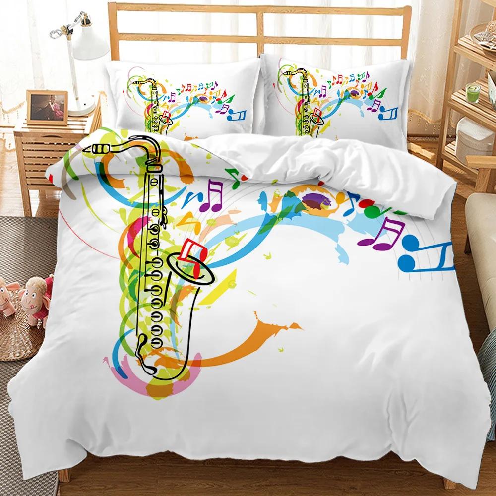 Music Series Duvet Cover Set Rainbow Music Notes Tie Dye Bedding Set Musical Party Double Queen King Size Polyester Qulit Cover