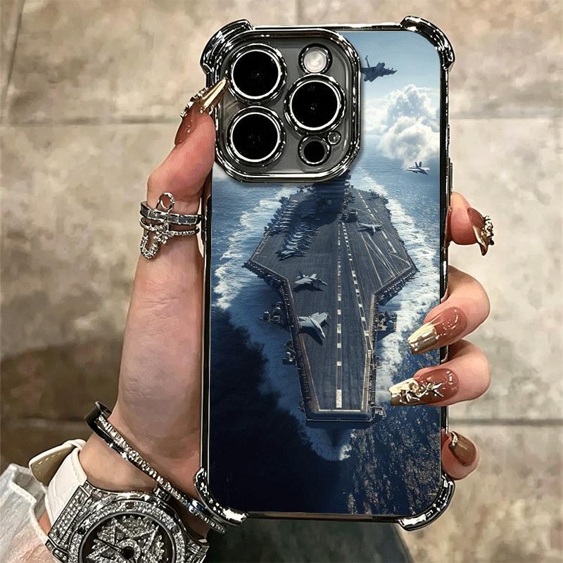Warship Fighter Aircraft Carrier Soft Phone Case For iPhone 15 16 17 Air 14 Pro Max 16E Plus 13 12 Mini Plating Anti-Fall Fundas