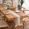 American Cotton Linen Table Runner, Natural Color with Tassels, Stripes, Diamonds, and Plaid Pattern for Dining Table or Sideboard Decoration.