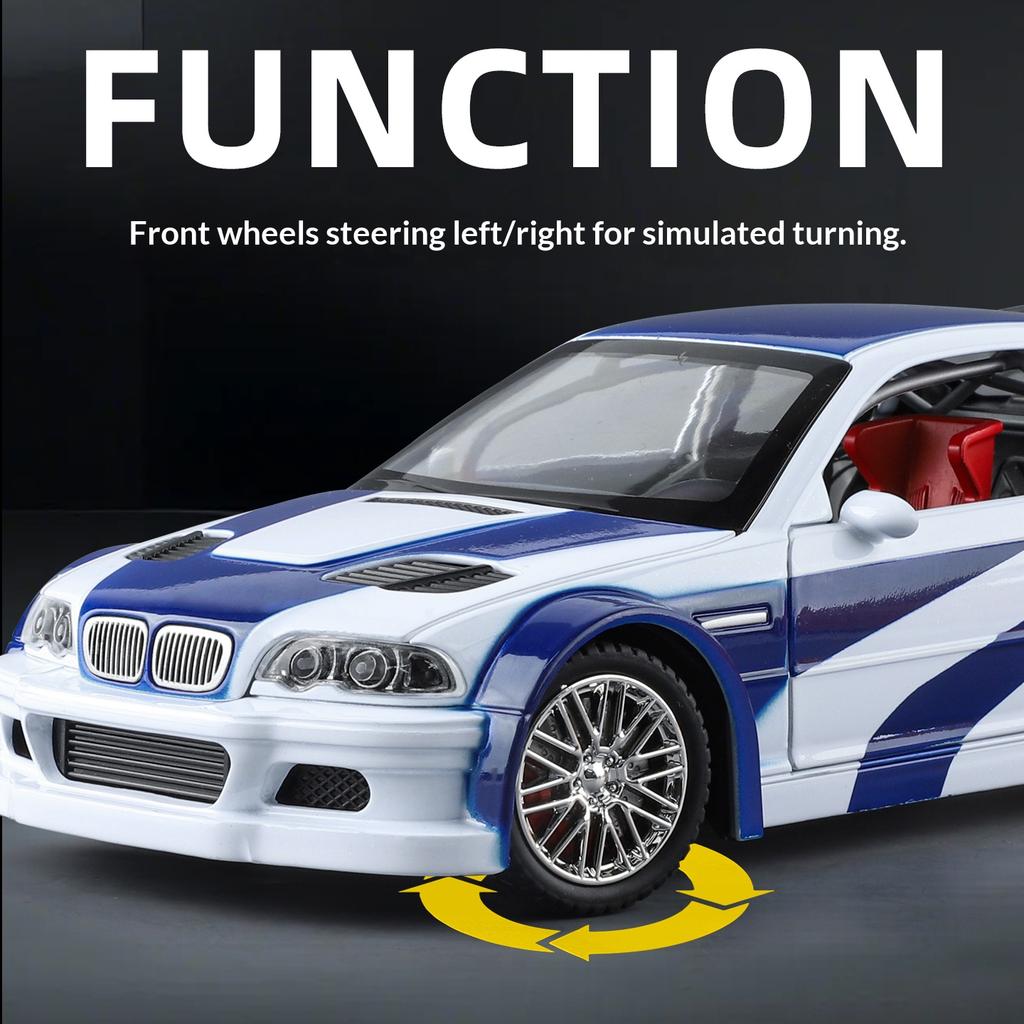 1/24 M3 GTR E46 Alloy Die-cast Car Model Simulation Sound and Light Pull-back Boy Toy Car Desktop Display Ornament Birthday Gift