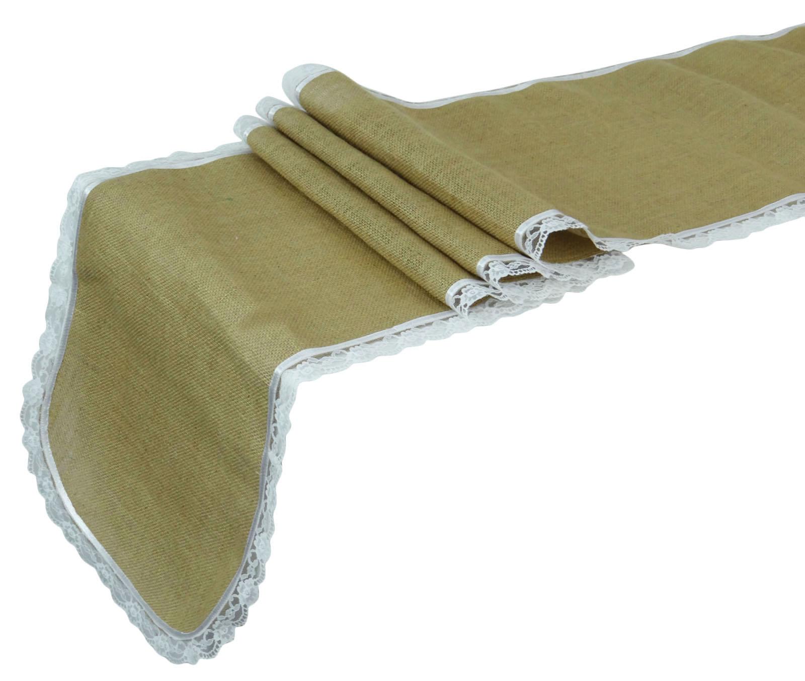 

Darling Souvenir Scallop Edge Natural Burlap Hessian Jute Table Runner с кружевом Свадебное украшение для места проведения 12 дюймов x 1 Piece