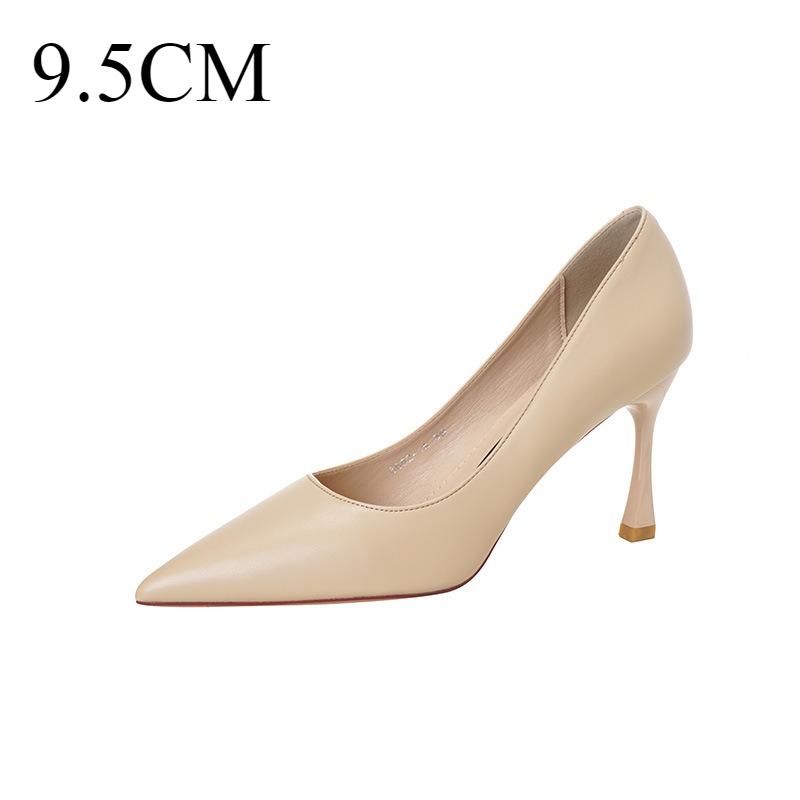 Leather Shoes Women New Nude Color Commuting Professional Pumps Gold Border Strip Comfortable Non Tiring Feet Women's High Heels