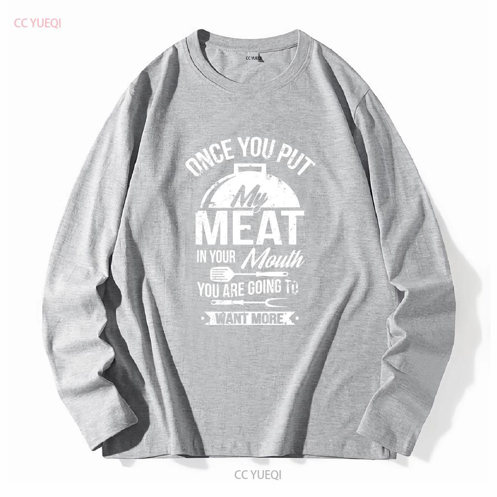 Coloque Minha Carne na Sua Boca Engraçado Grelhando Churrasco Churrasqueira Camiseta vintage Lavada Respirável Macio homem Esticada Casual Versátil