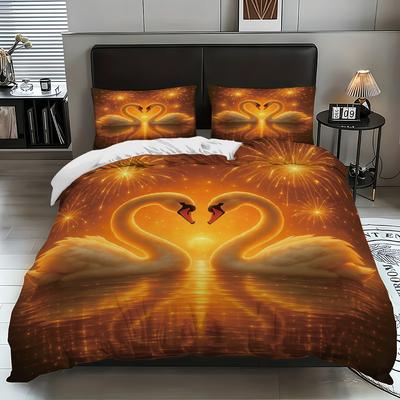 Bedding Three-Piece Swan 3D Digital Printing Bed Kit Polyester Quilt Cover Pillowcase Home Textile