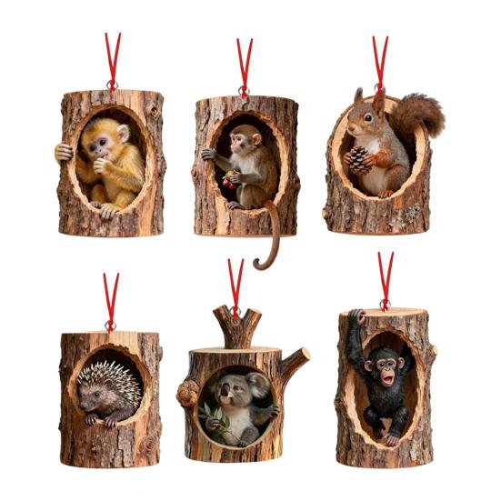 

6Pcs Christmas Ornament Forest Animal Squirrel Monkey Koala Design Acrylic Hanging Ornament Xmas Tree Home Decor F