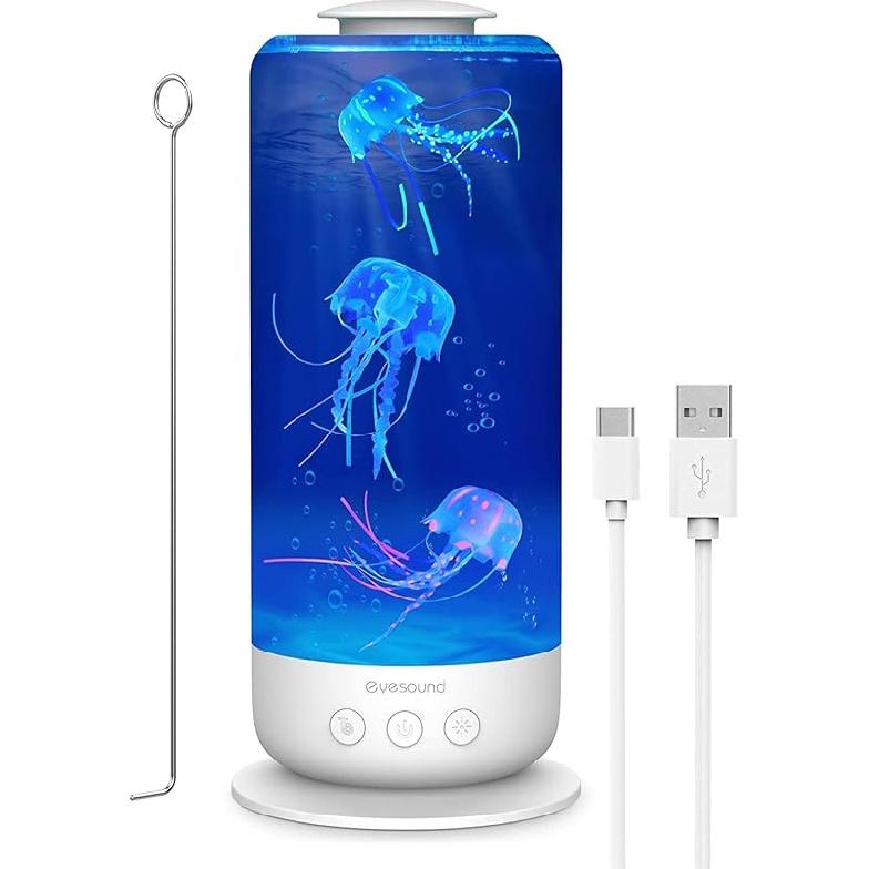 Лампа-медуза 2,5 л, с USB-подключением, Светодиодный аквариум с медузами, меняющий цвет, с контролем скорости, 2 режима освещения, Лампа для создания атмосферы для дома и офиса White Jellyfish Lamp