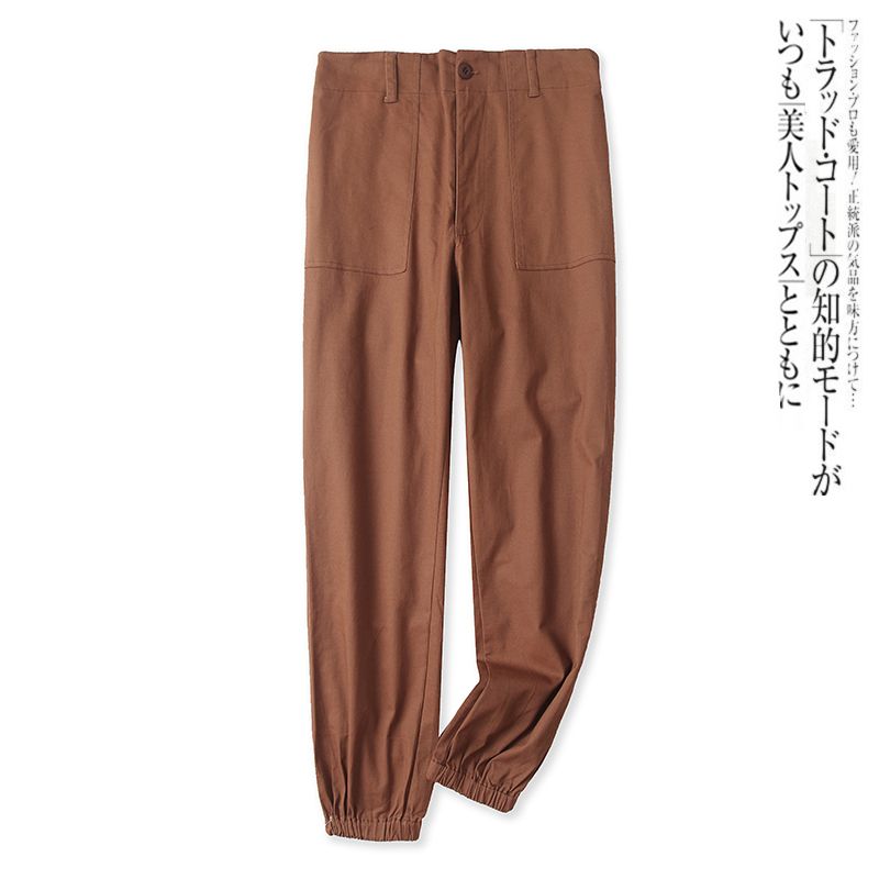 

Foreign Trade Women s Clothing All-Match Semi-Elastic High Waist Casual Pants Brown coffee S