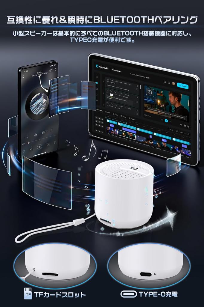 New Design Bluetooth IPX6 Perfect for Bluetooth 12 Hours of TF Card Compatible with Android and iPhone Mini-Body Speaker Waterproof, Compact,