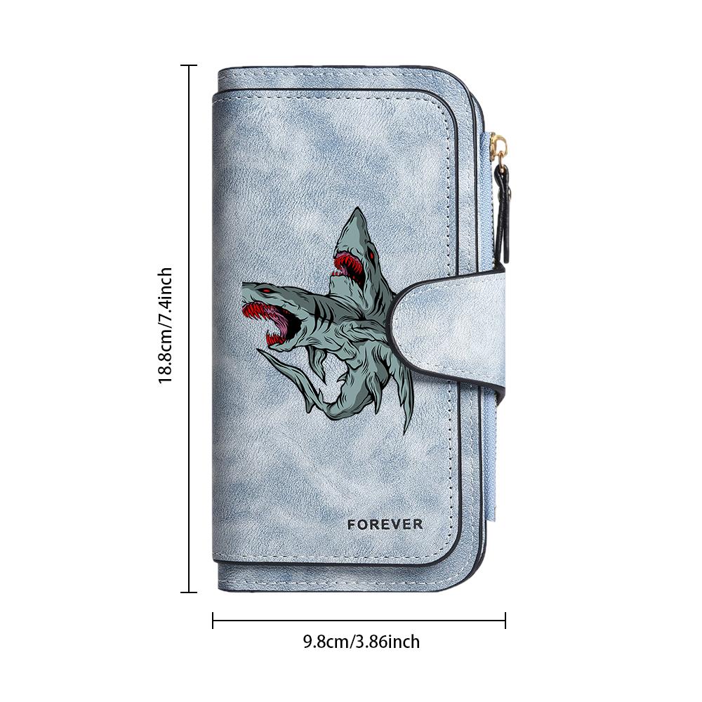 Gothic Double Shark Long Wallet Cool Dark Style Forever Printed Card Holder Fashion Portable Multi Slot Purse for Daily Use