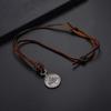 Europäisch-Amerikanische Totenkopf Runde Teller Halskette mit Lederseil & Pulloverkette