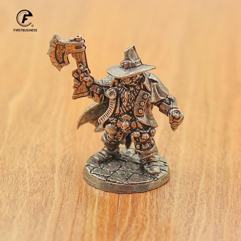 Vintage White Brass Miniature Dwarf Warrior Statue Desktop Board Game Warrior Model Toy Boys Desk Decorative Ornament Craft Gift