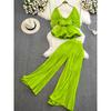 Sanzhai Ruched Batwing Sleeve Lotus Leaf Swing Fashion Suit