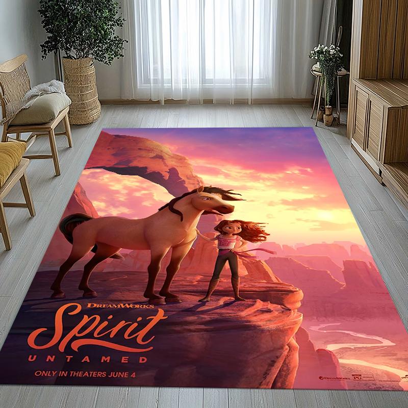 Cartoon Spirit Riding Free Horses Living Room Non-Slip Area Rug Soft Carpet for Bedroom Kids Playroom Sofa,Home Decor Doormat