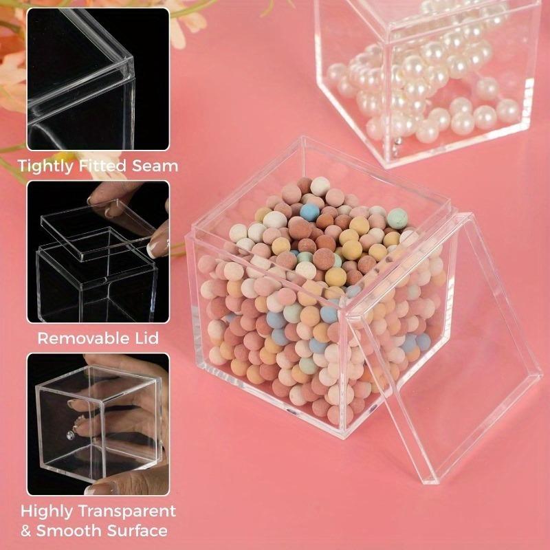 60pcs Transparent Acrylic Boxes with Lids Small Clear Containers 4.5x4.5x4.5cm Square Display Cases Storage Earring Jewelry Bead