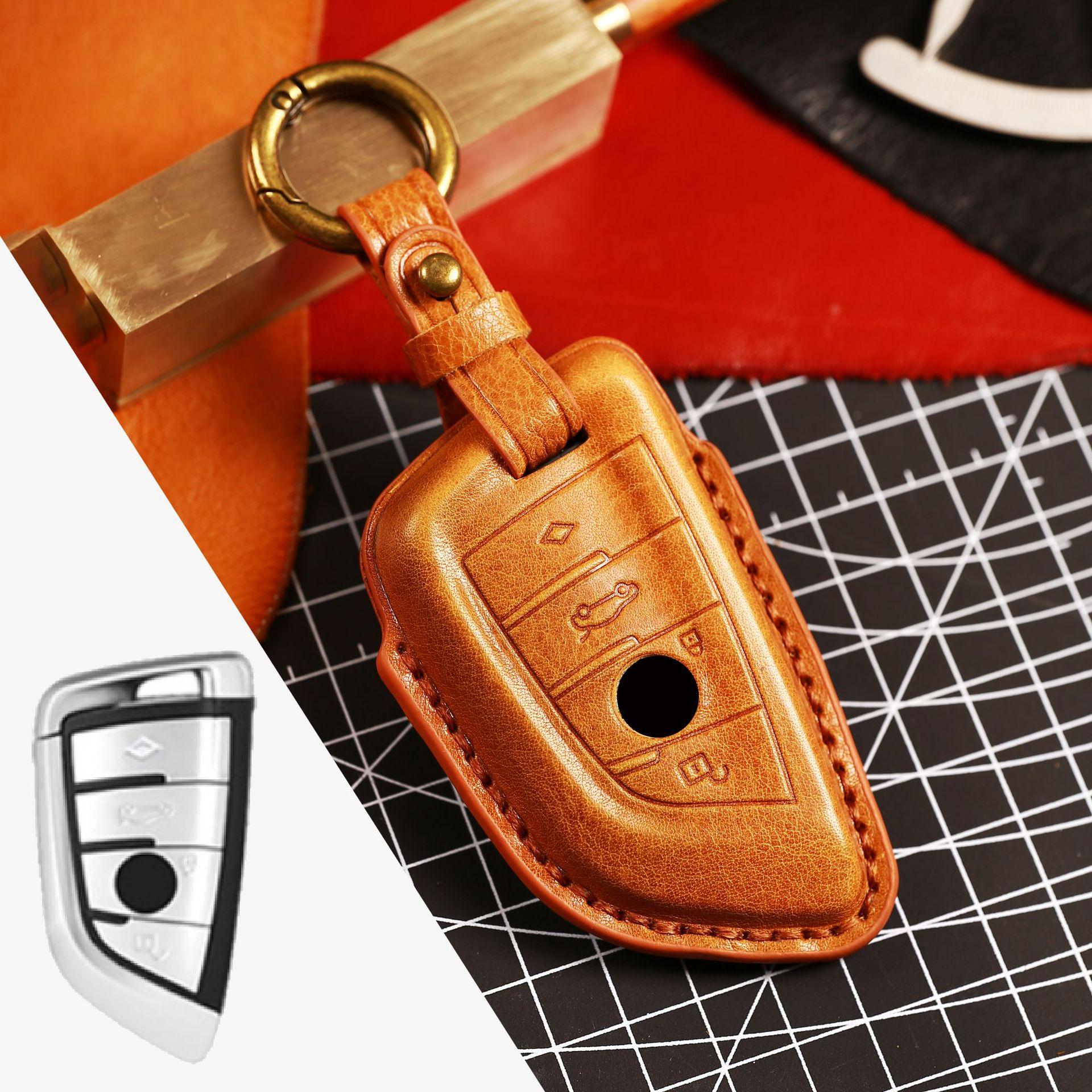 

GUSHIBEI Luxury Leather Car Key Case Cover Fob Keychain Аксесуари для BMW коричневий