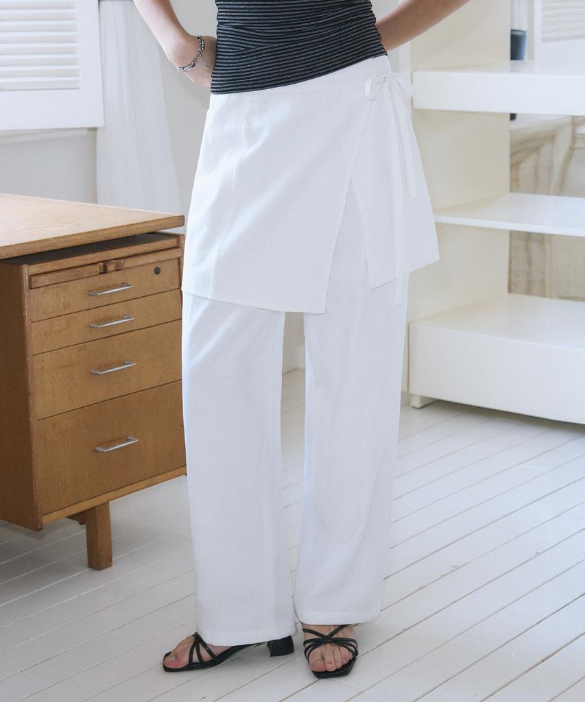 Kiyamo Layered Skirt Linen Pants _White