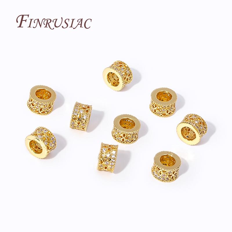 18K Gold Plated Brass With Zircon Round Spacer Beads,Separators For Beads,Handmade DIY Jewelry Making Accessories