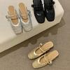 Coarse heel silver mesh hollow bag head half slippers women's shoes wear 2025 summer Mary Jane sandals single shoes