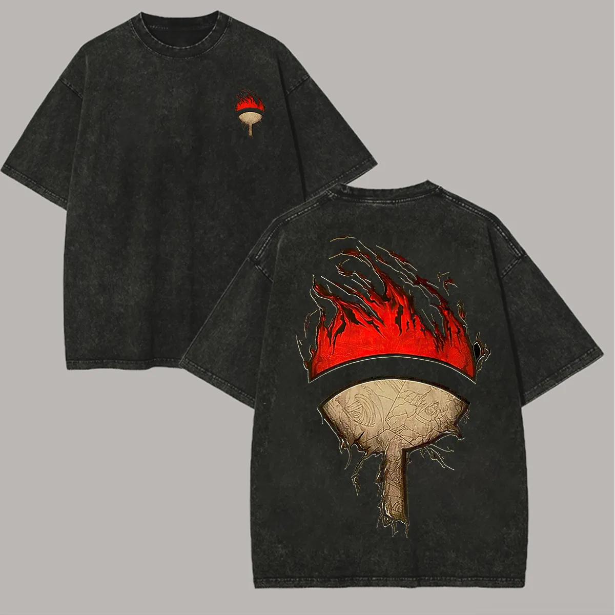 

Uchiha Clan T Shirt Naruto Men Acid Wash Back Print Crest Fire Anime Graphic Cotton Streetwear Manga Itachi Sasuke Vintage Tee M