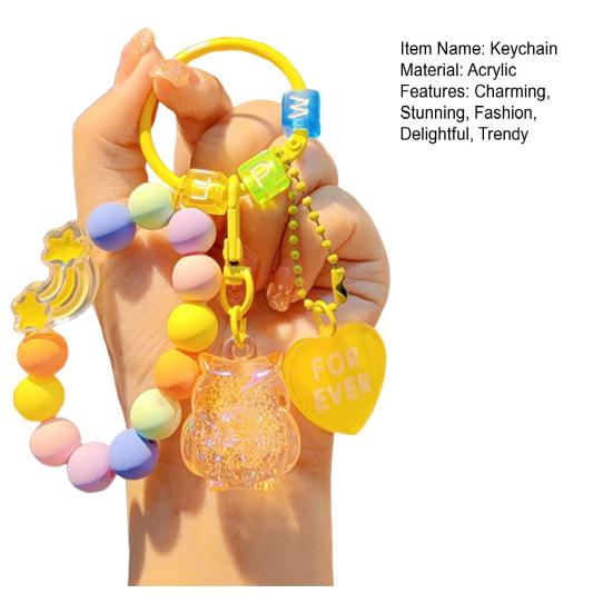 Beaded Phone Wrist Strap with Charm Anti-Lost Keychain Owl Bag Bracelet Lanyard for Cellphone Handbag Keys