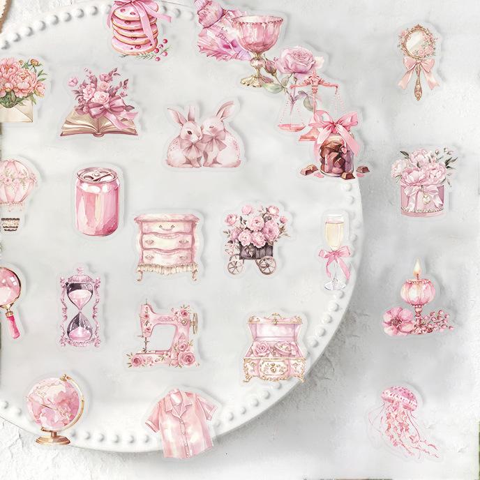 50 Pink Fairy Tale Stickers Pack Waterproof Transparent PET Hand Account Girl Material Decorative Guitar Notebook