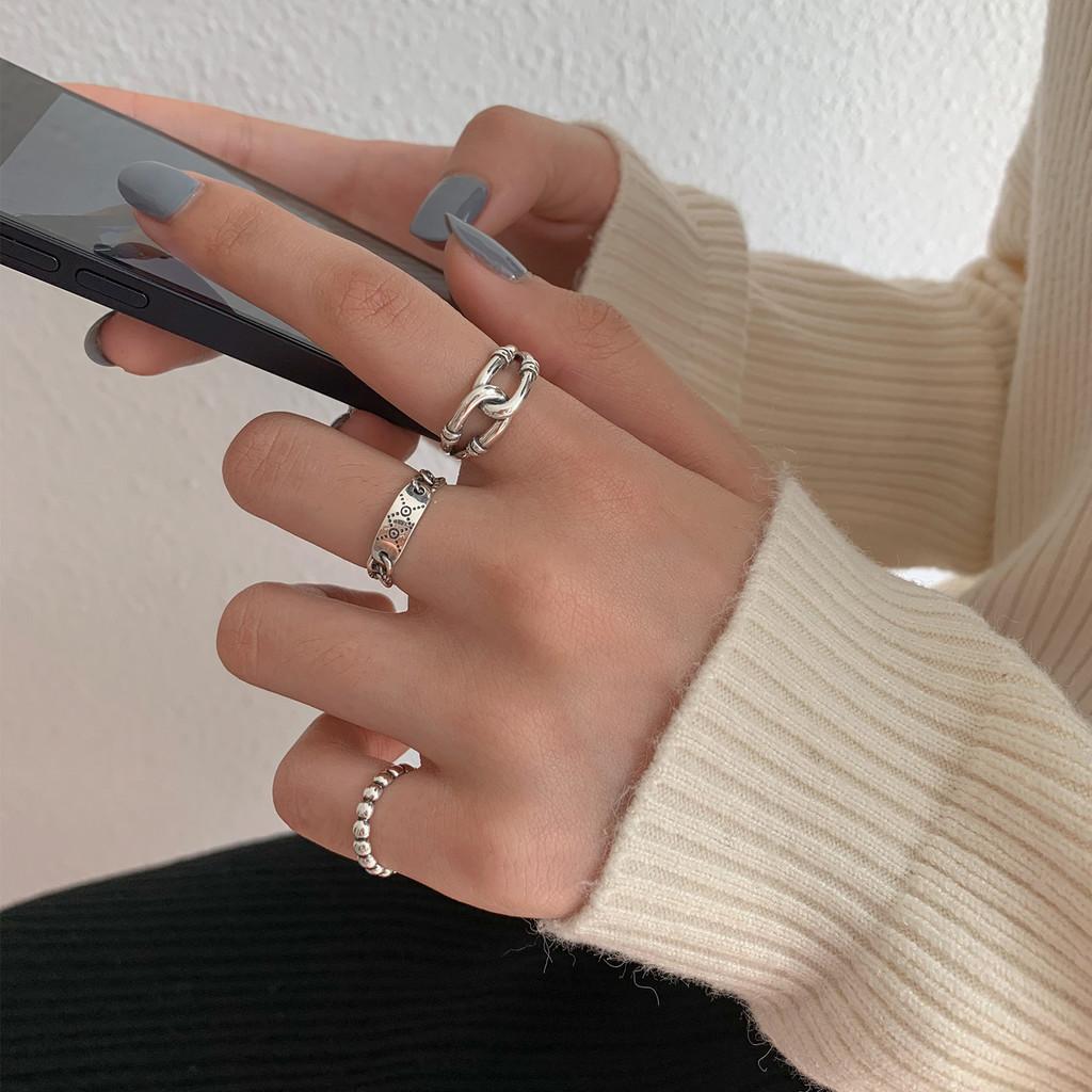 Ins Korean Unique Inspired S925 Silver Geometric Ring For Women With Charm Minimalist