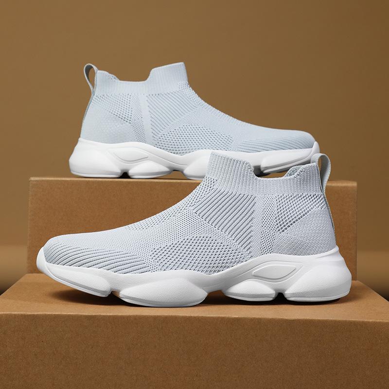 Plus-Size High-Top Stretch Sock Sneakers: Men's Slip-On Casual Flyknit Running Shoes