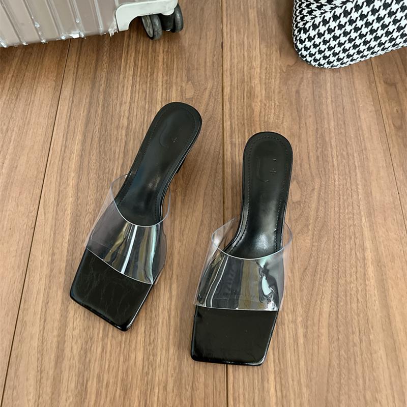 Pantoufles d'été de créateur pour femmes, chaussures élégantes en PVC transparent, sandales décontractées à talons hauts