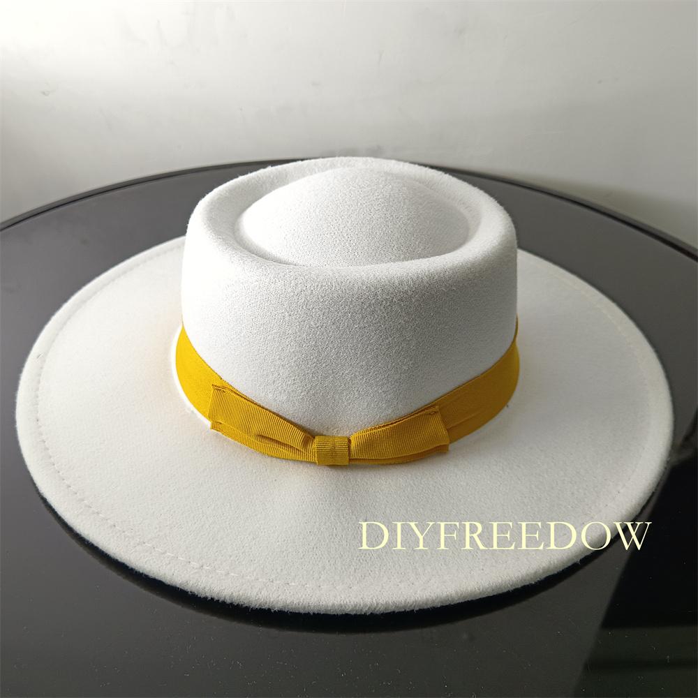Fedora Hat for Women Men Flat Top Concave Design Autumn Winter Bow Tie Jazz Hat Colorful Unisex Fedora Wide Brim Hat Panama 2022
