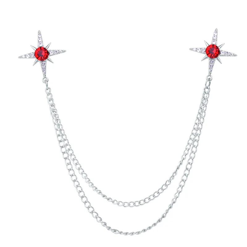 Korean Fashion Tassel Chain Star Brooch Rhinestone Crystal Lapel Pin Badge Men's Shirt Collar Pins Luxulry Jewelry Brooches Gift