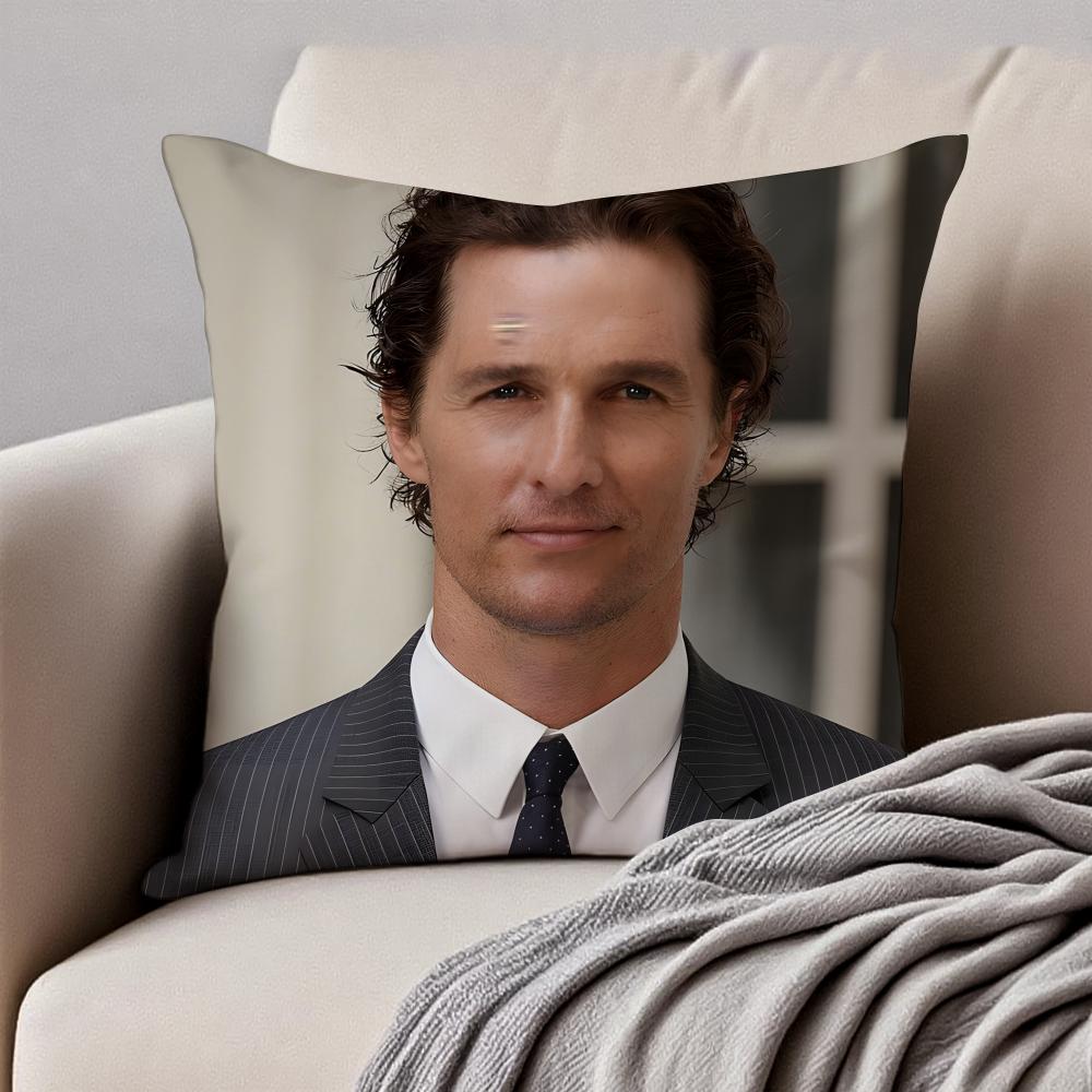 M-Matthew Mcconaughey Pillow Hollywood Actor Cushion Cover Pillowcase Anti-Dustmite Invisible Zipper Short Plush Sofa Cushion