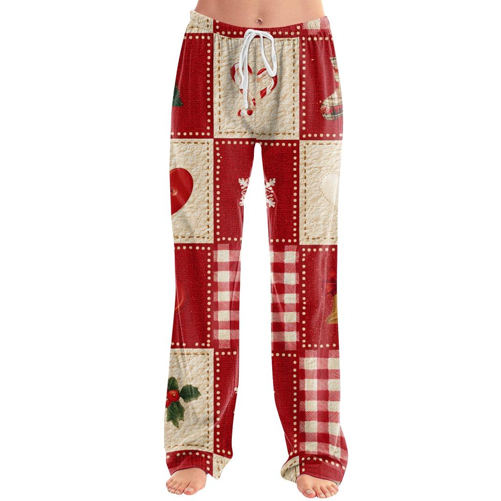 Women's Christmas Print Casual Pants with No Pockets for Holiday Wear