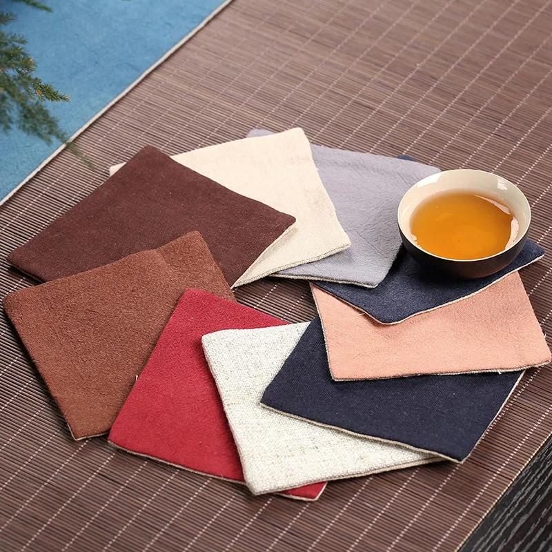 Cotton and Linen Kung Fu Tea Coasters Simple Solid Color Square Coaster Anti-scald Absorbent Heat Insulation Mat Home Mats