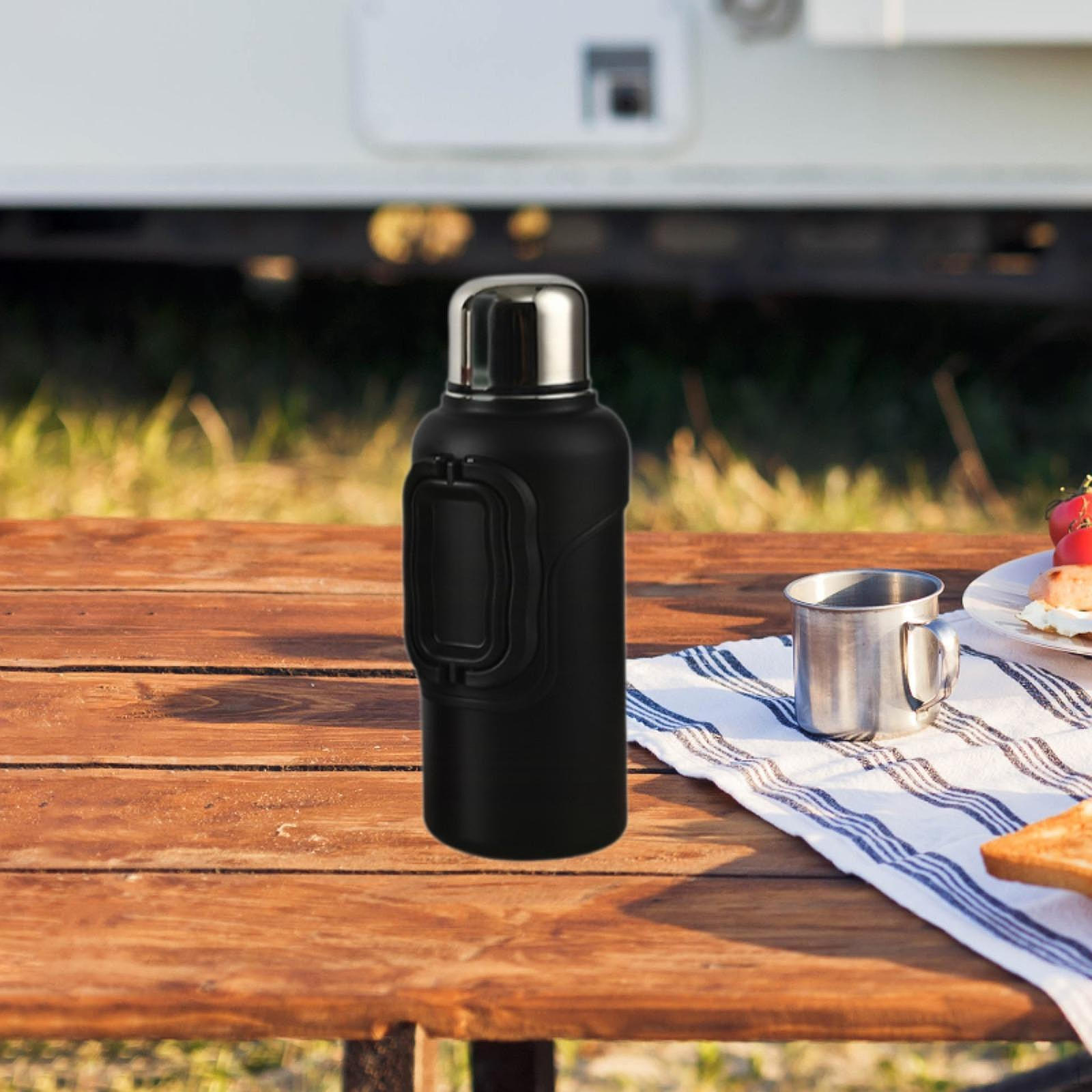 

Изолированный кувшин с ручкой, чайник, силиконовое дно, большая емкость, нержавеющая термос-бутылка, вакуум чёрный