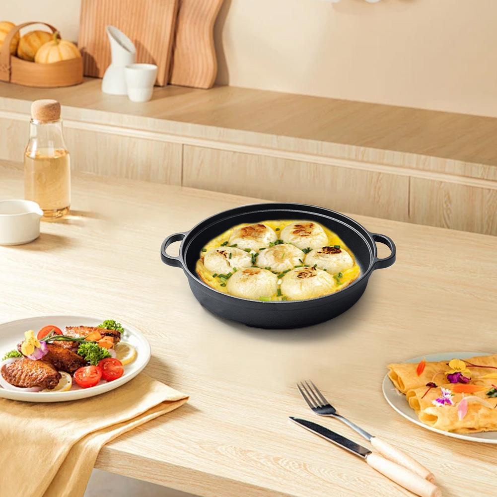 8.7/9.8/11/11.8inch Cast Iron Skillet with Double Handles Griddle Pre-Seasoned for Bread Baking Outdoor Cooking Camping