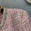 C S In The Room Nogi Shoulder Pad Tweed Pearl Button Glitter Long Sleeve jaCket