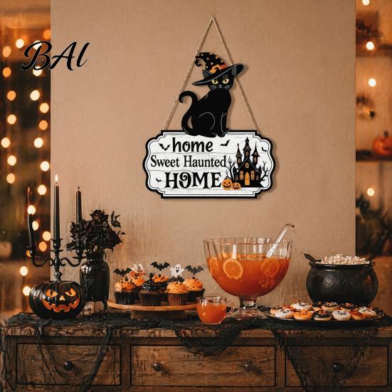 Unique Holiday Gift Ideas Halloween Wooden Welcome Door Sign, Black Cat Ghost Pumpkin Hanging Decor Seasonal House Decorations for Porch, Rustic